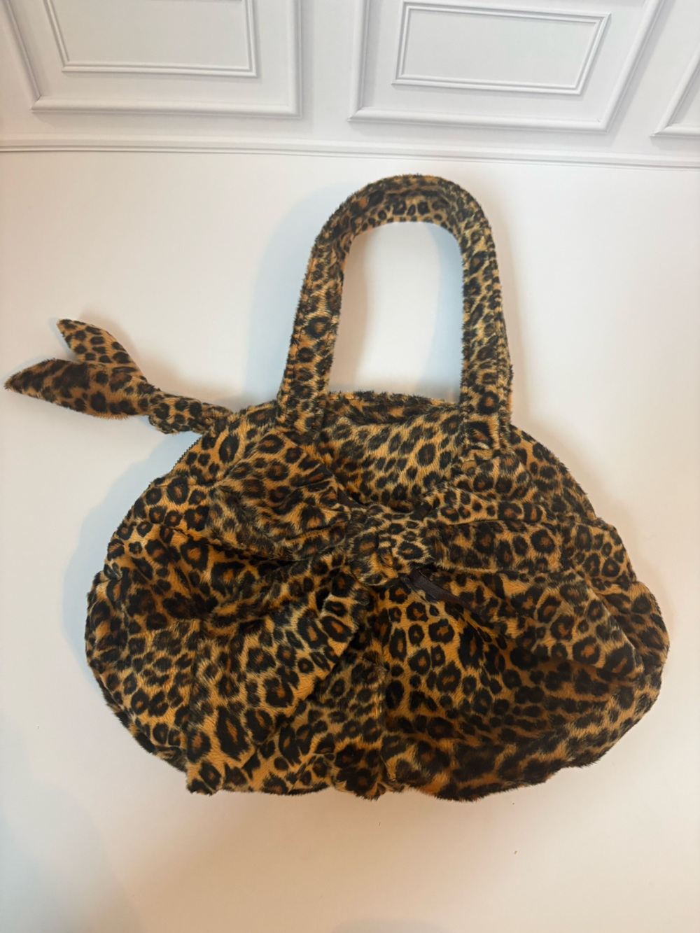 Leopard Print Faux Fur Tote Bag - Brown & Black